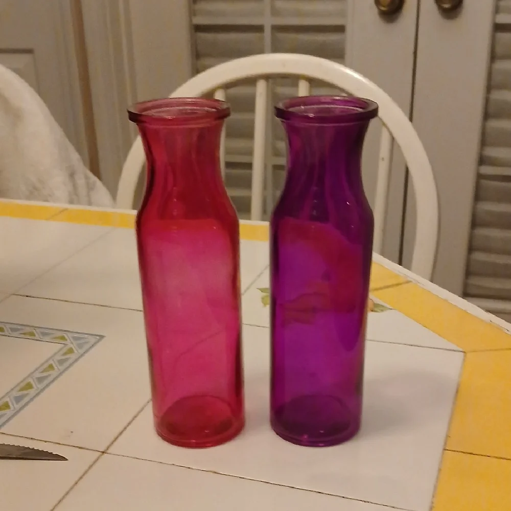 Set of Two Pink and Purple Glass Vases